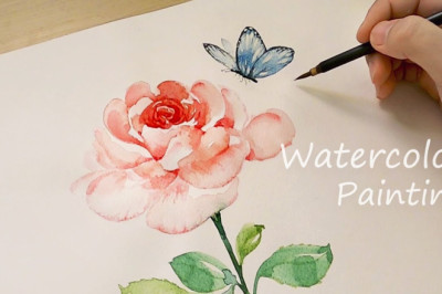 Watercolor Rose Painting / Drawing a Butterfly