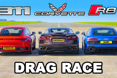 Audi R8 v Chevy Corvette v Porsche 911: DRAG RACE