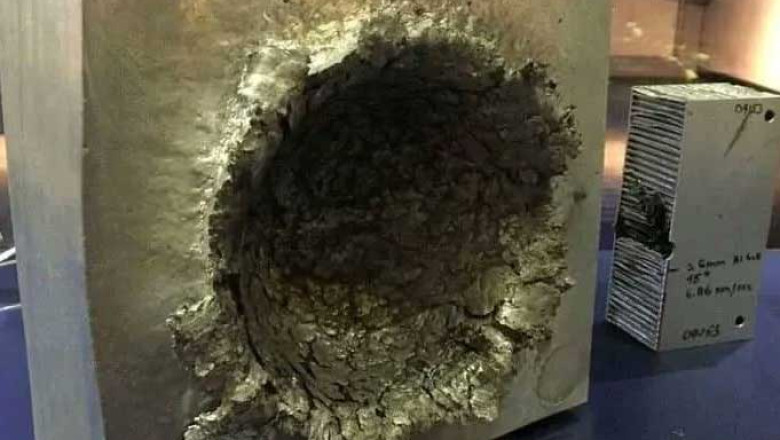 This is what happens to aluminium when hit by a 14g piece of plastic going 24,000 km/h in space