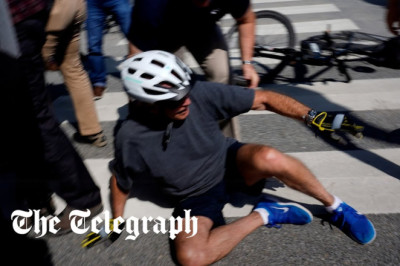 Joe Biden falls off bike while cycling in Delaware