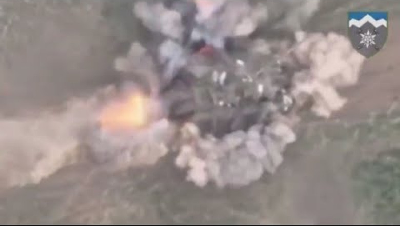 The moment an ATGM hit a Russian T-64BV tank straight in the rear of the tank hitting the engine.