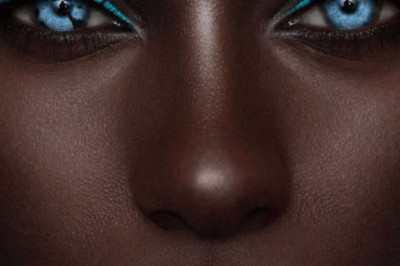 She’s a model with dark skin but the bluest eyes. Her name is Jalicia Nightengale, and she has the iciest blue eyes that one could ever think of