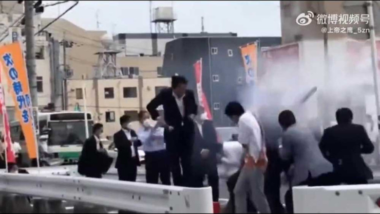 Dramatic video moment Shinzo Abe is shot to death.