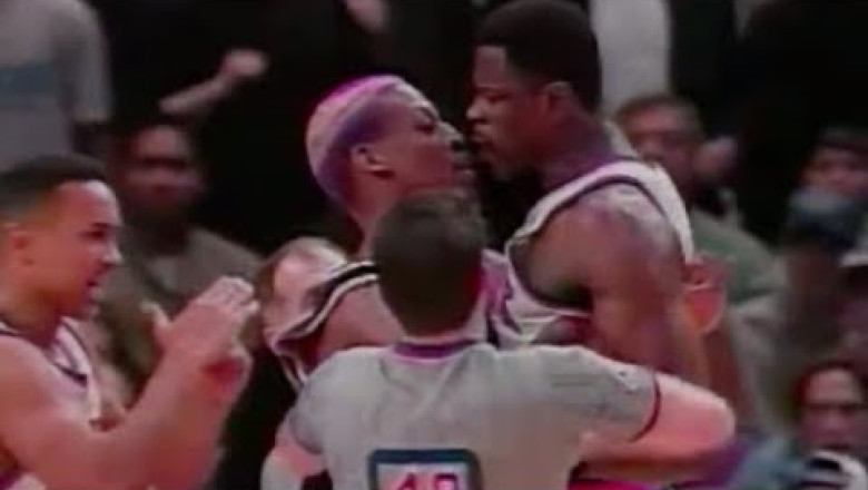 Incredible Dennis Rodman vs Patrick Ewing FIGHT After Dirty Cheap Shot (03/09/1997)