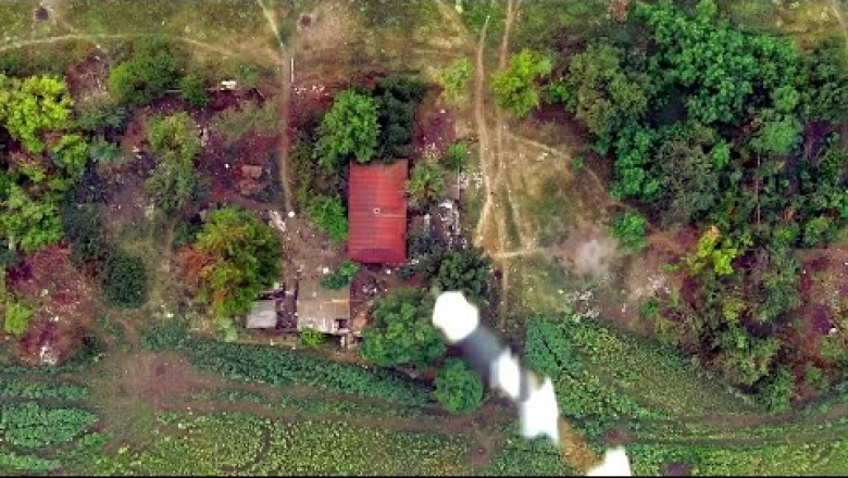 Moment Several Ukrainian drones with VOG grenades scaring off Russian troops