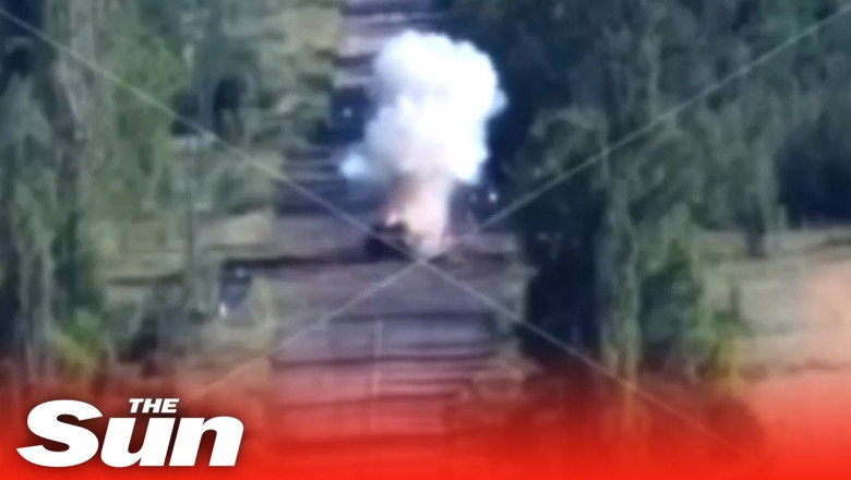 Moment Ukrainian Fighters Land Direct Hit On Russian Tank With Guided 