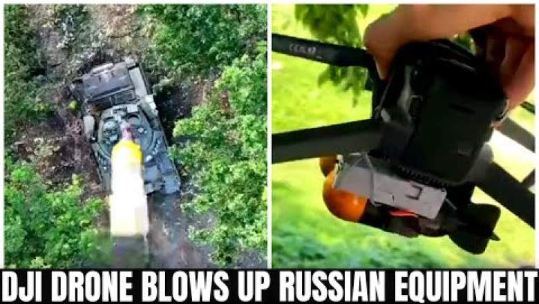 Moment Ukrainian DJI Mavic Drone Blows Up Russian Tanks With US Supplied Bombs