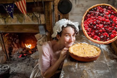 Baking an Amazing Cherry Raspberry Pie from 1808 |Real Historic Dishes| Fire Baked Pie ASMR