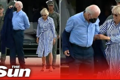 Awkward moment Joe Biden gets stuck in his jacket and has to ask Jill for help