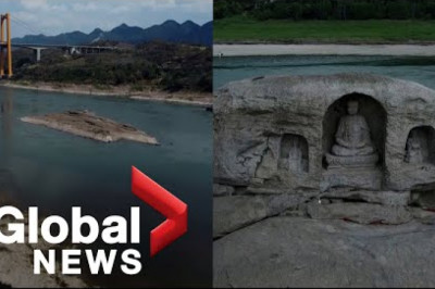 Ancient Buddhist statues revealed in China's Yangtze river by receding water levels from drought