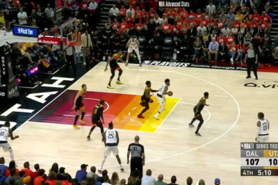 Donovan Mitchell tries on defense and gets a stop