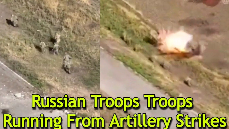 Russian Troops Running Away From Ukrainian Artillery Near Kherson 