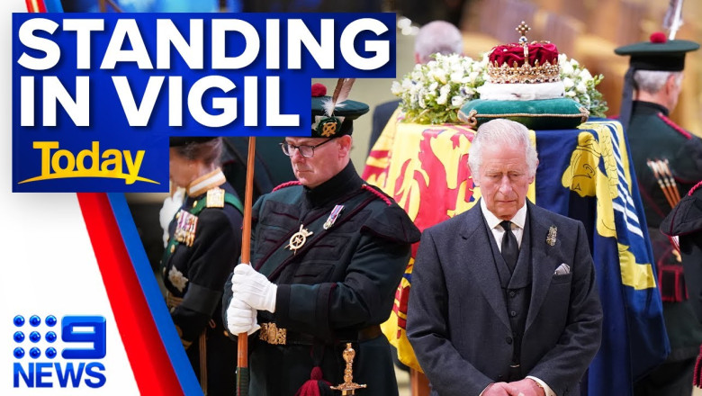 Queen's children hold vigil by their mother's coffin at St Giles Cathedral | 9 News Australia