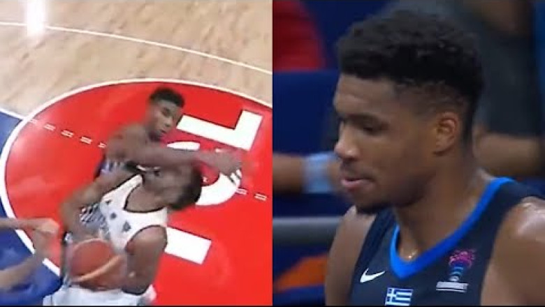 Giannis Antetokounmpo gets ejected for hard foul - Greece vs Germany