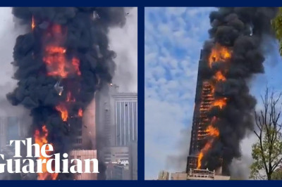 Huge fire engulfs skyscraper in China
