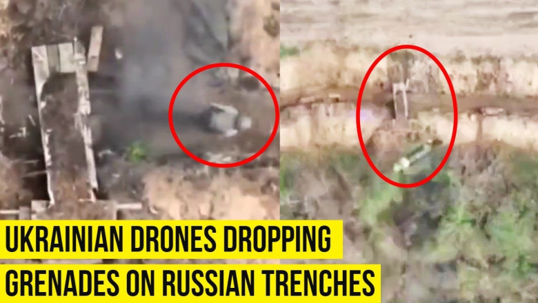 Ukrainian drones dropping grenades on Russian troops in their trenches ...