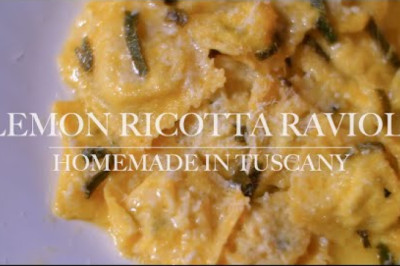 LEMON RICOTTA RAVIOLI WITH HERBS FROM AN ITALIAN GARDEN IN TUSCANY