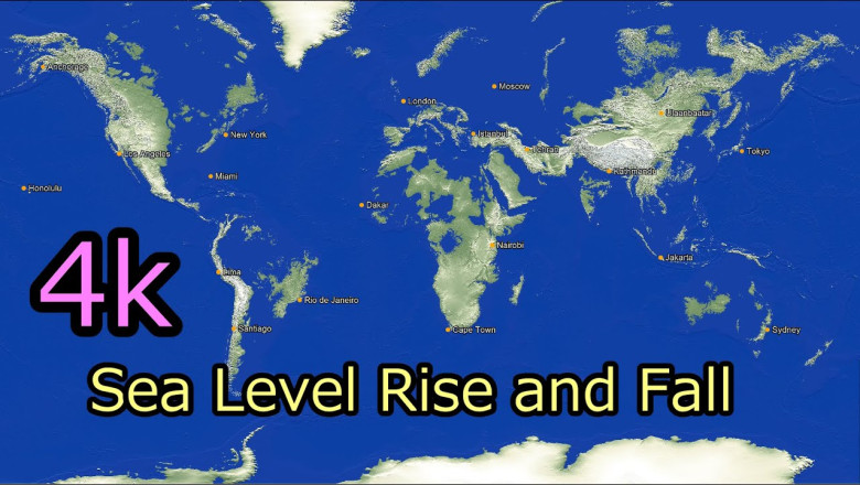 4k sea level rise and fall simulation world