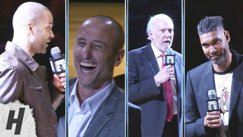 Tony Parker, Gregg Popovich &amp; Tim Duncan Speeches at Manu Ginobili Retirement Ceremony
