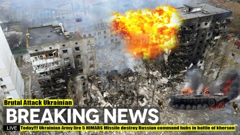Just now!!! The Ukrainian army fires five HIMARS missiles destroy the Russian command centres in the battle of Kherson.