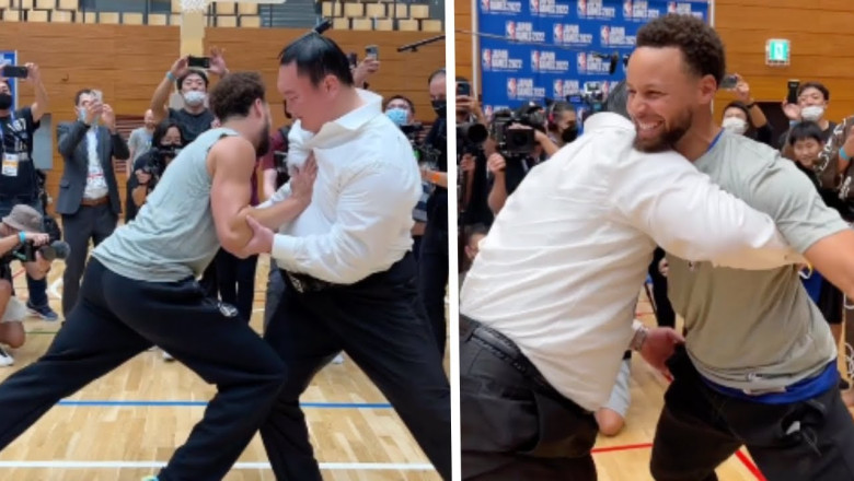 Steph and Klay VS Sumo Wrestlers in Japan They Couldn't Move Yokuzuna Hakuho