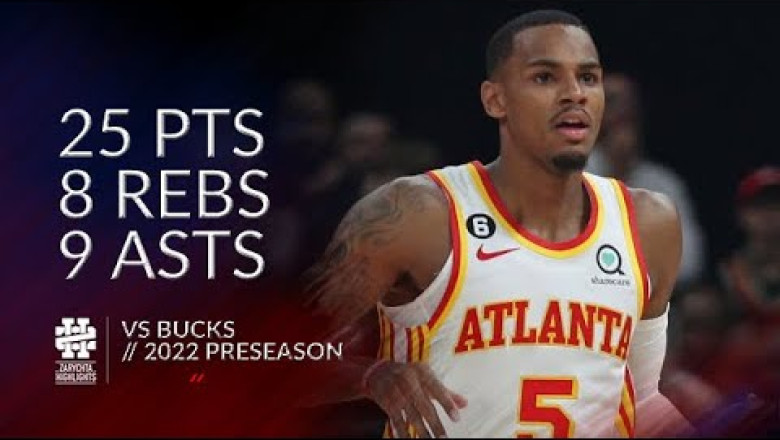 Dejounte Murray 25 pts 8 rebs 9 asts vs Bucks 2022 Preseason