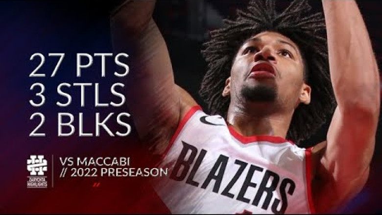 Shaedon Sharpe 27 pts 3 stls 2 blks vs Maccabi 2022 Preseason