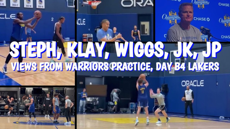 Warriors practice: Steph Curry, Klay (vs Mychel!), Poole, Kuminga (starter), Wiggins, Moody &amp; Kerr