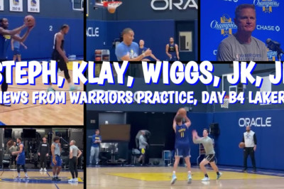 Warriors practice: Steph Curry, Klay (vs Mychel!), Poole, Kuminga (starter), Wiggins, Moody & Kerr