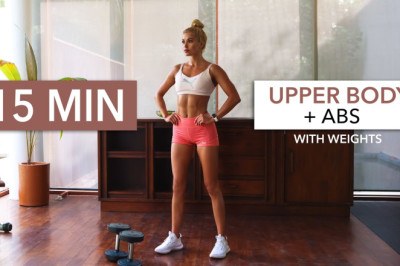 15 MIN UPPER BODY + ABS - Gym Style, Circuit Training with breaks, weights / alternative: bottles