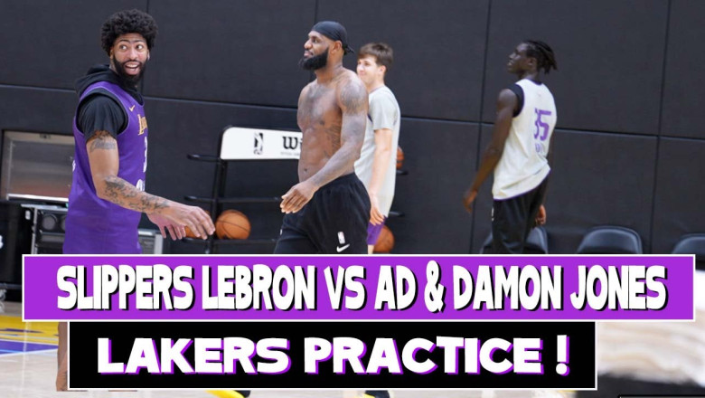 Slippers LeBron James vs Anthony Davis &amp; Damon Jones at Lakers Practice