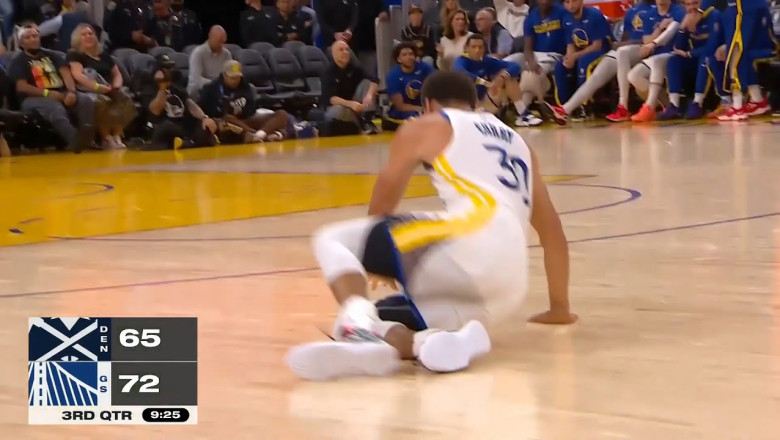 Stephen Curry trips over after celebrating his 3 pointer too hard 😂
