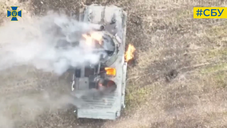 SBU military counterintelligence officers destroyed an armored personnel carrier in Donetsk region with a "three-point shot" into the hatch