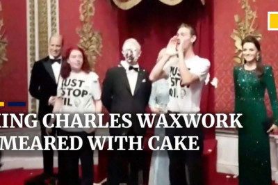 King Charles wax statue smeared with cake in climate protest targeting the art world