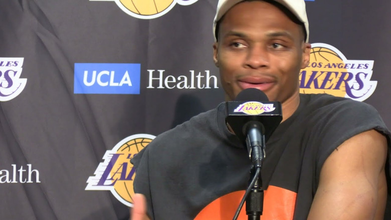 Russell Westbrook Reacts To The #Lakers First Win &amp; His Big Game Off The Bench. HoopJab NBA