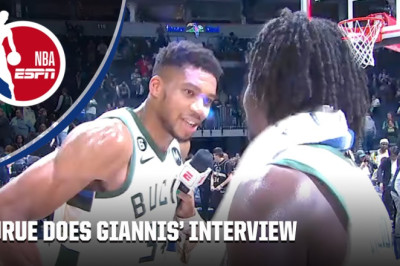 Giannis Antetokounmpo has Jrue Holiday do the interview for him 😂