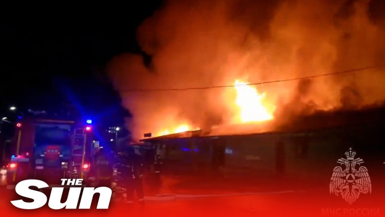 Russian nightclub is burned to the ground as firefighters battle the blaze