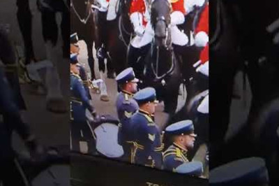 Queen funeral. guardsman gets hit in face by horse. Windsor castle.