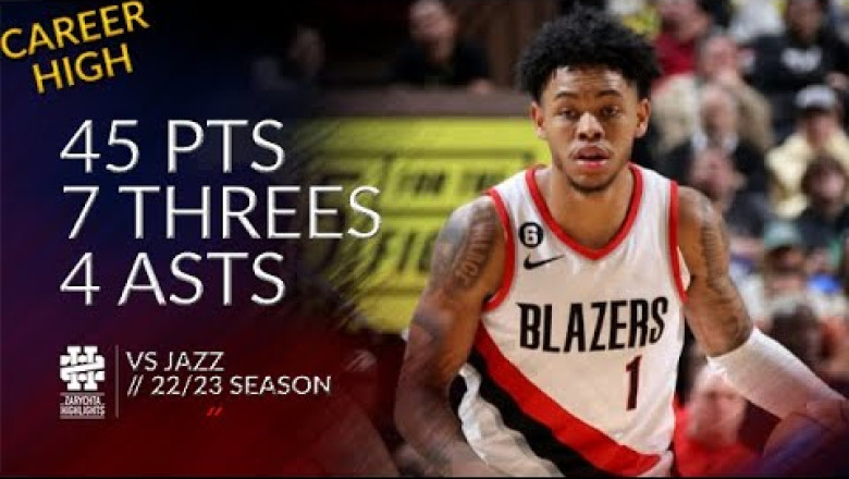 Anfernee Simons 45 pts 7 threes 4 asts vs Jazz 22/23 season
