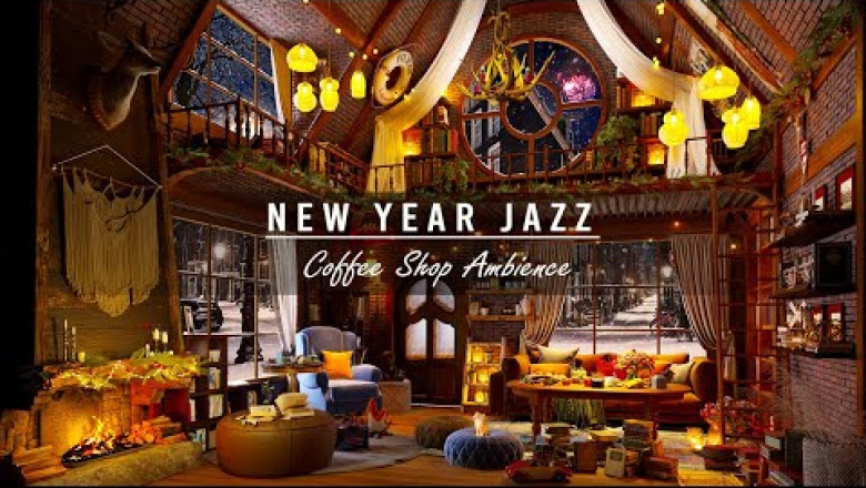New Year Jazz Music 2023 and Sweet Piano Jazz Music in Coffee Shop Ambience - Cozy Fireplace to Relax