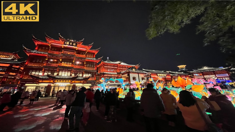 Shanghai | Street View | 4K | 2023 New Year Lanterns Festival in Yu Garden | 2023年豫园迎新灯会