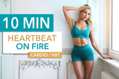 10 MIN HEARTBEAT ON FIRE - Cardio HIIT / fast, fun, on the beat - this makes you SWEAT!