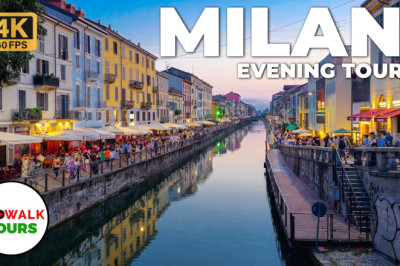 Milan Grand Canal Evening Walk - 4K 60fps with Captions (Naviglio Grande)