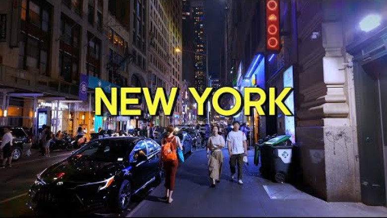 New York City Walking Tour - Night walk along 5th Avenue, Manhattan 4K
