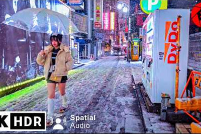 Tokyo Heavy Snow Night Walk in Shinjuku and Shibuya // 4K HDR Spatial Audio
