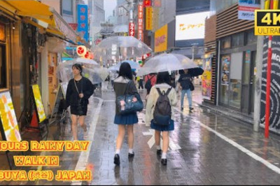 【4k hdr】 3 Hours Rainy day Walk in Shibuya (渋谷) Tokyo Japan | Relaxing Natural City ambience