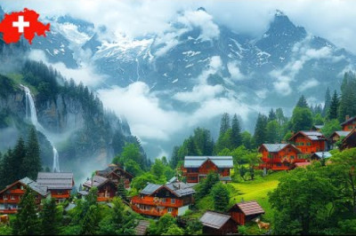 Wengen SWITZERLAND - Walking in the Rain 🇨🇭 Most Beautiful Villages in Switzerland 4K