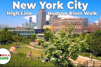 NYC High Line and Hudson River Walk - 4K with Captions