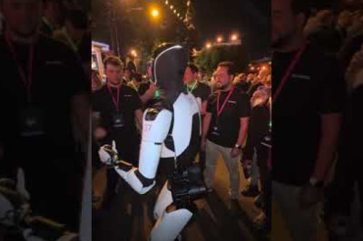 Tesla Optimus Bot interacting with a crowd